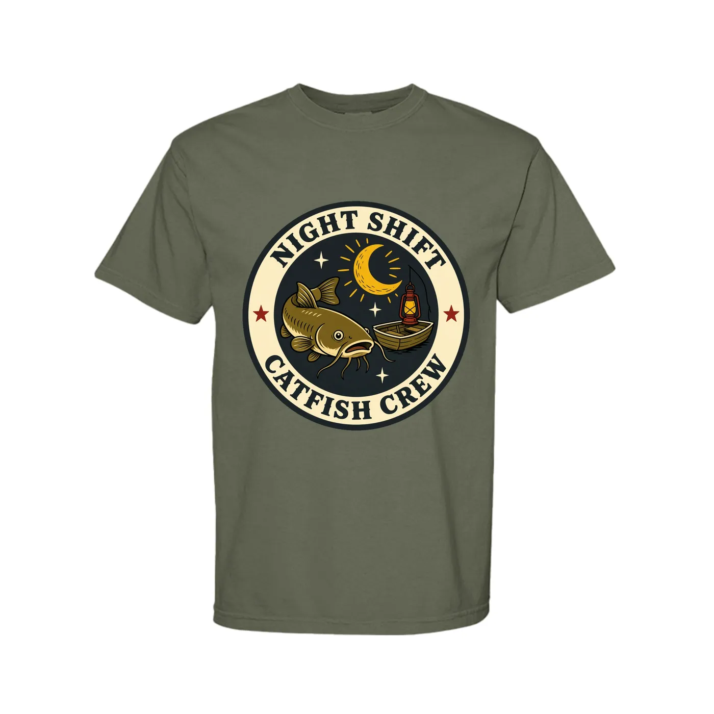 Night Shift Catfish Crew fishing shirt in Moss